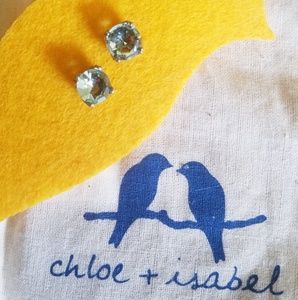 Aquamarine crystal stud earrings with gold setting